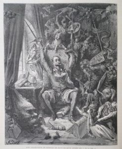同じく出品されるドレ画、セルバンテス「ドン・キホーテ」（初版、全2巻、1863年）。